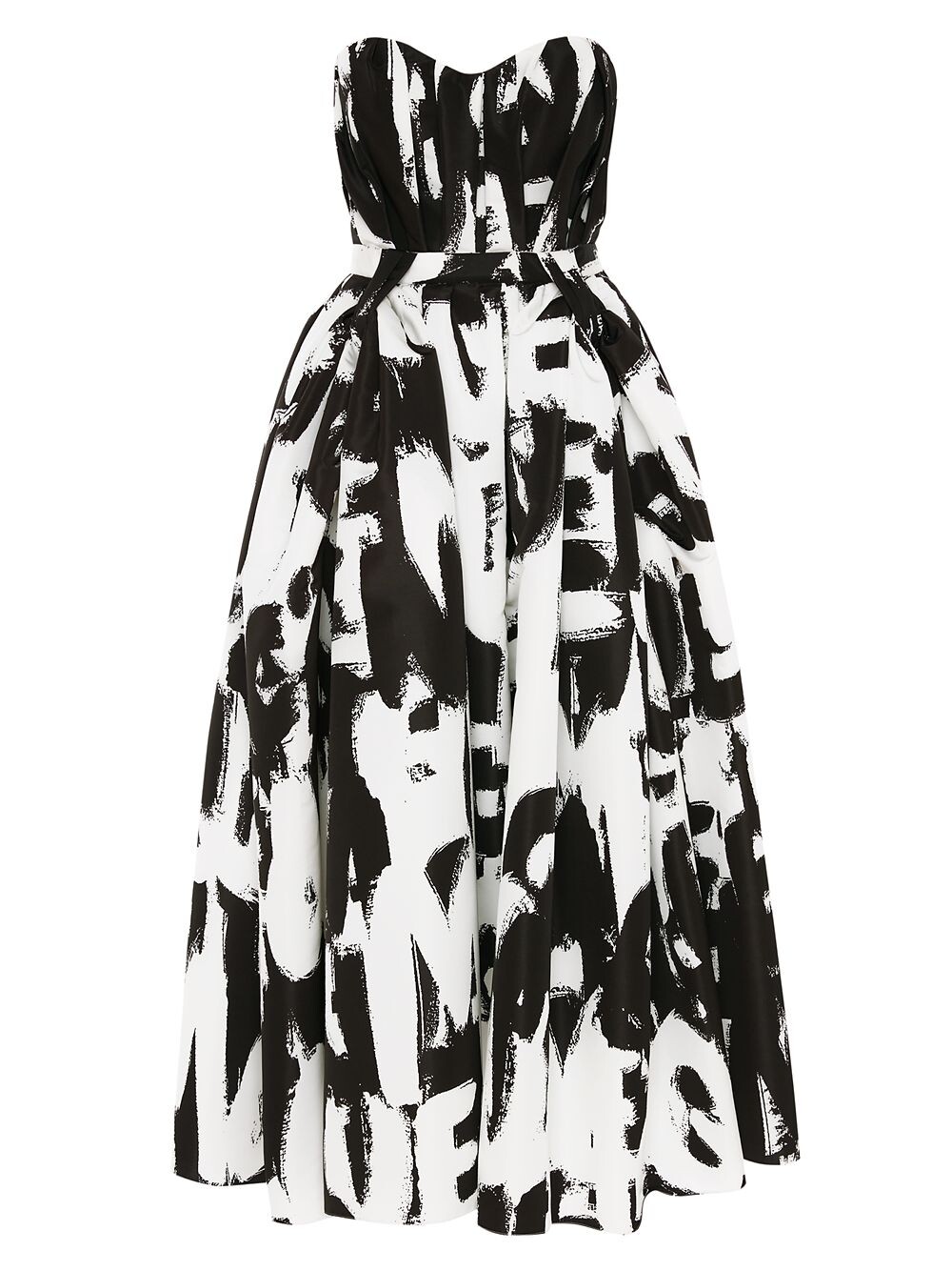 

Платье без бретелек Fit & Flare с граффити и логотипом Alexander McQueen, черный