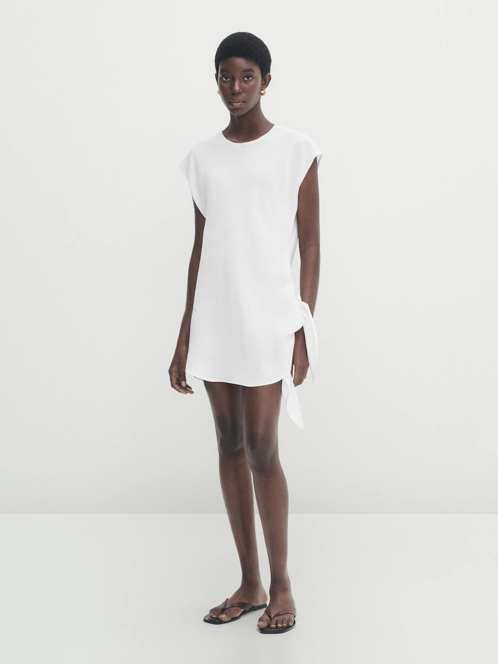 

Рубашка из смешанного льна с узлом Massimo Dutti, белый