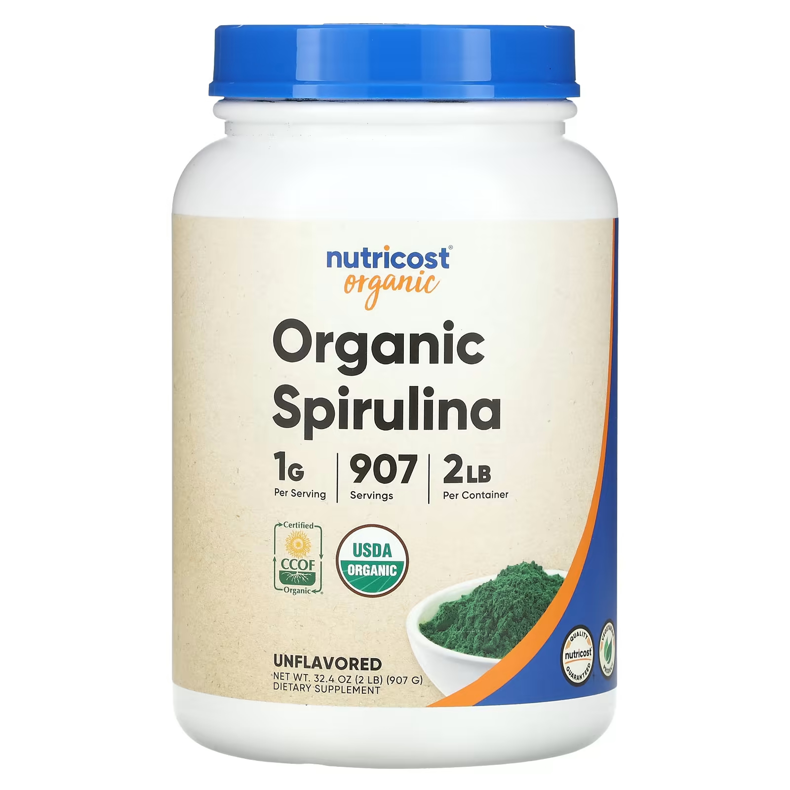 Nutricost Органическая спирулина без вкуса, 32,4 унции (907 г)