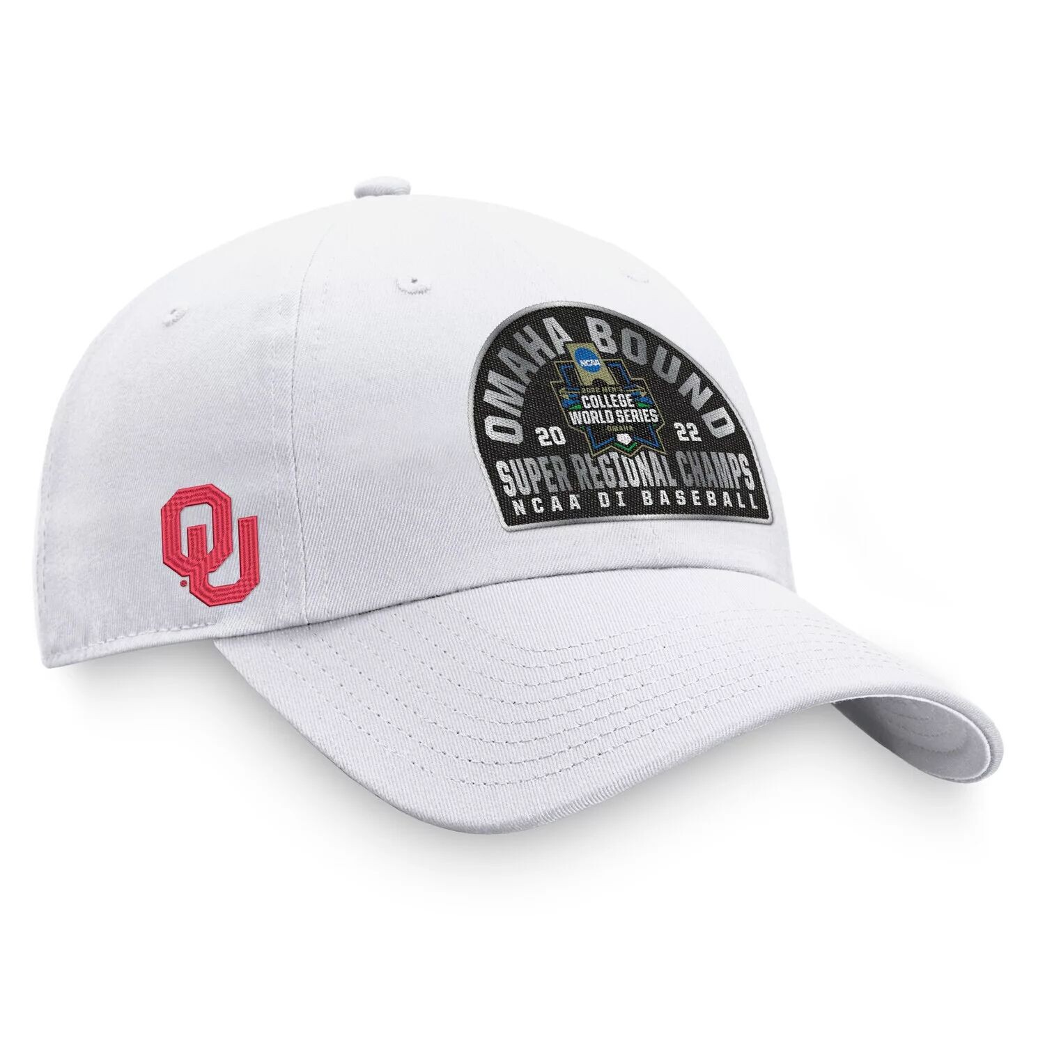 

Мужская бейсбольная бейсболка Top of the World белого цвета Оклахома Сунерс 2022 NCAA, регулируемая кепка для суперрегиональных чемпионов в раздевалке