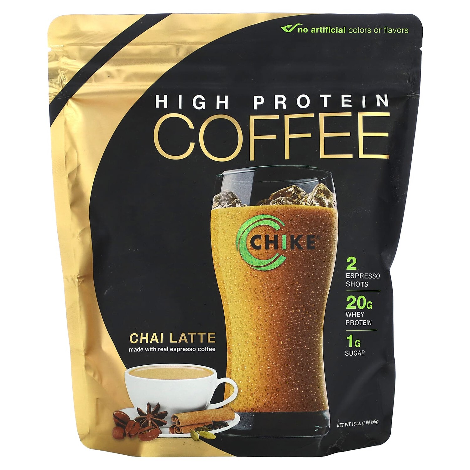 

Кофе с высоким содержанием протеина, чай латте, 455 г (1 фунт), Chike Nutrition