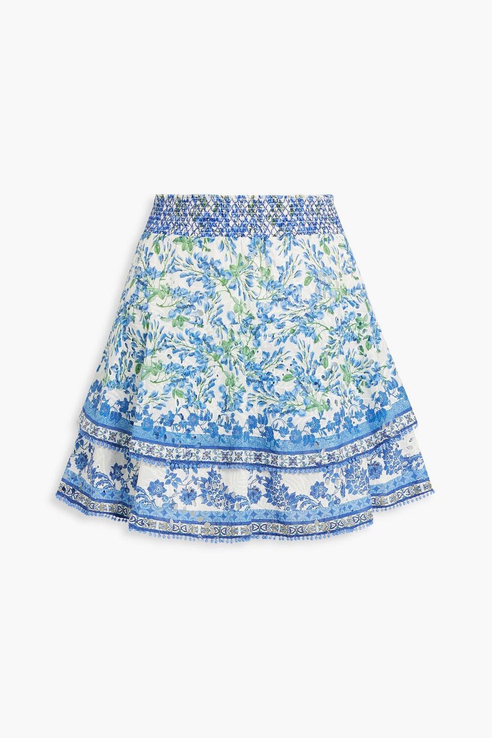 

Мини-юбка Crawford со сборками и принтом из английской вышивки из хлопка ALICE + OLIVIA, синий