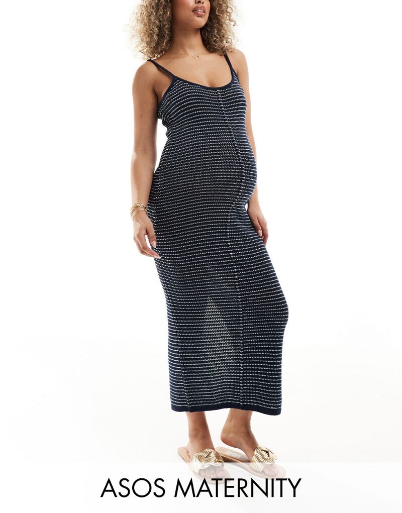 

Трикотажное платье миди с бретелями ASOS DESIGN Maternity в фактурную полоску