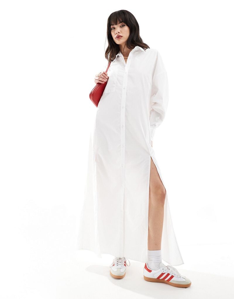

ASOS DESIGN – белое платье-рубашка макси с глубоким двойным разрезом