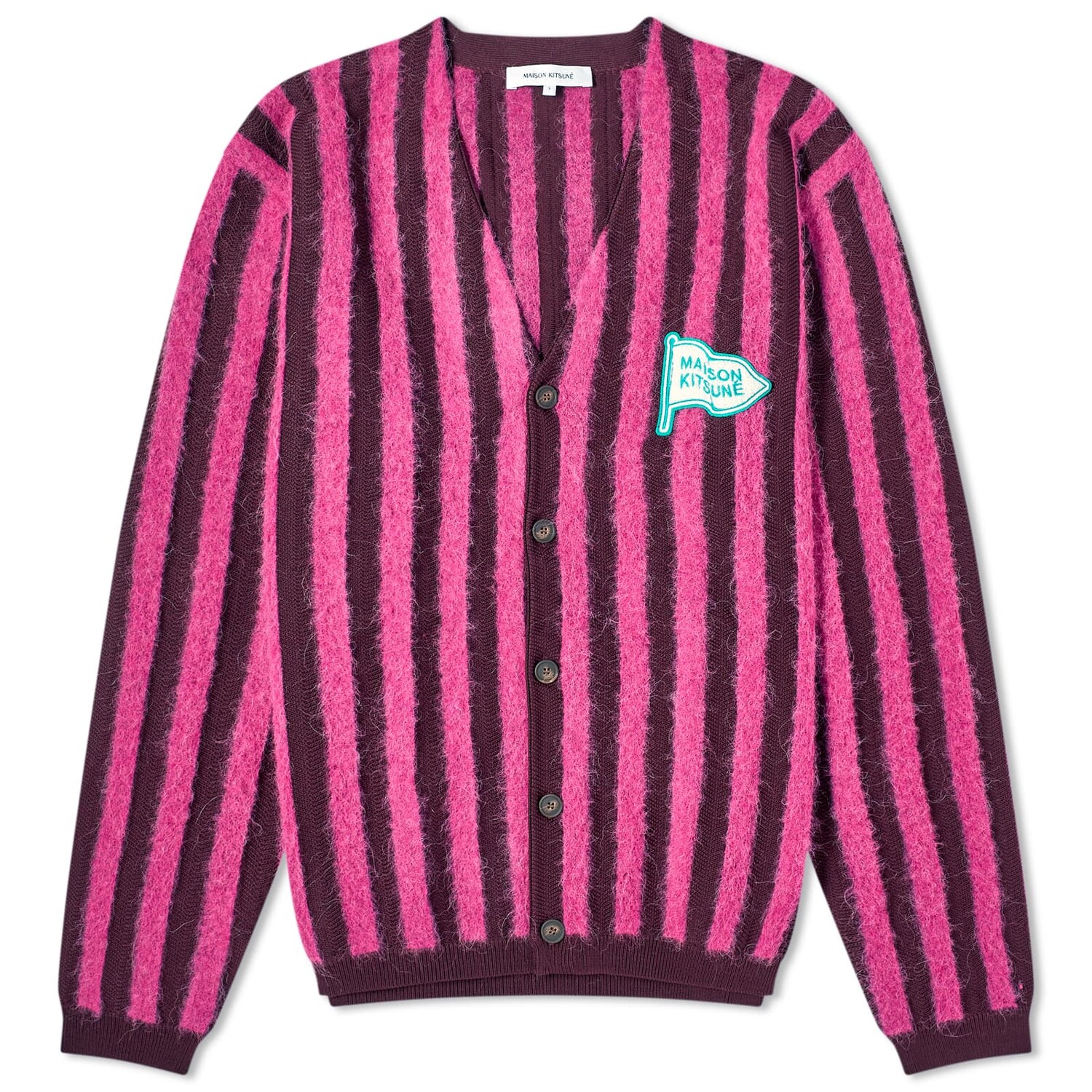 

Кардиган Maison Kitsune Flag Logo Intarsia Stripe, цвет Fuchsia & Burgundy