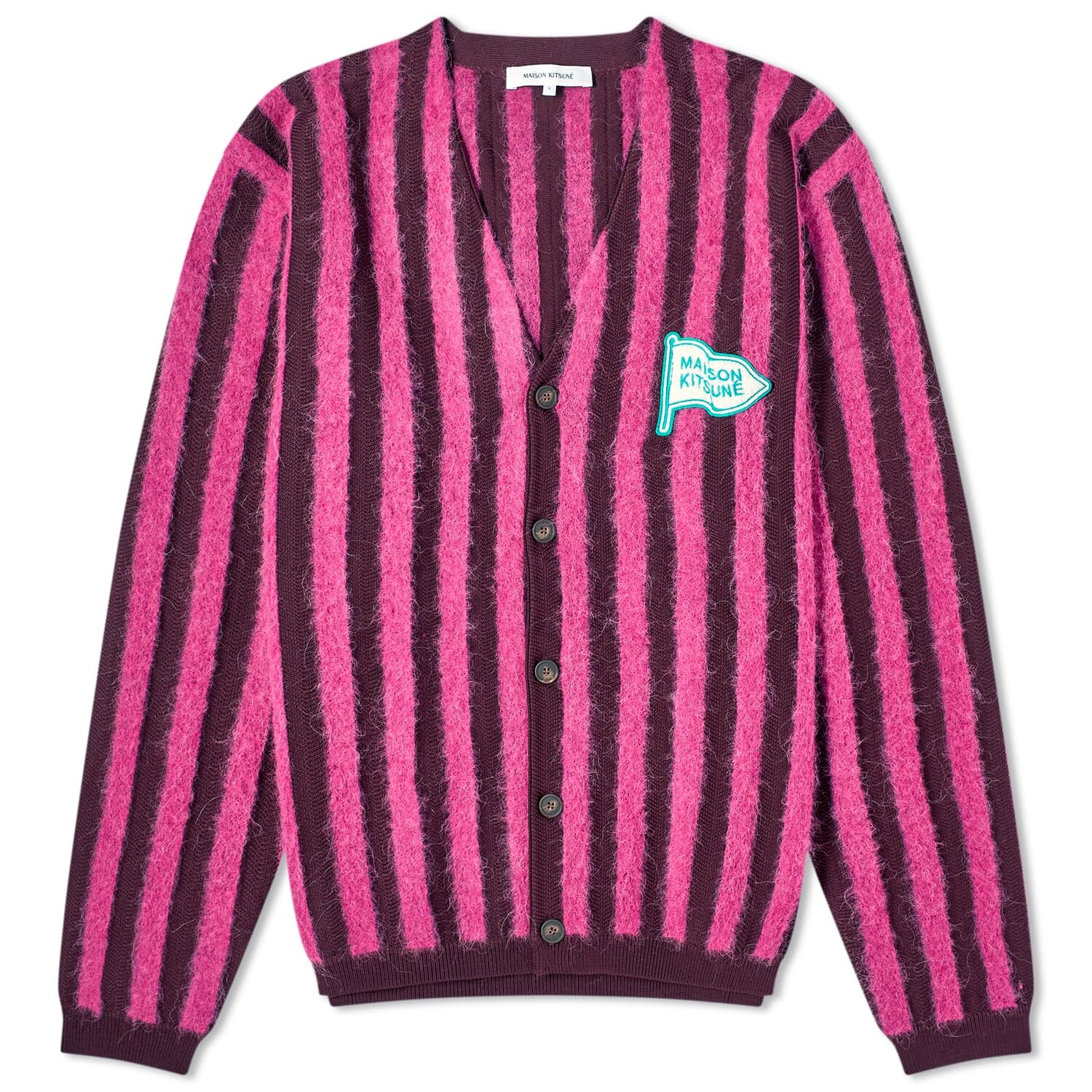 Кардиган Maison Kitsune Flag Logo Intarsia Stripe, цвет Fuchsia & Burgundy серый кардиган с головой лисы maison kitsune цвет light grey