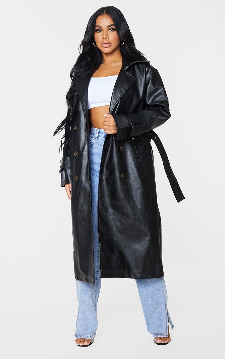 

PrettyLittleThing Миниатюрный черный плащ из искусственной кожи с рукавами