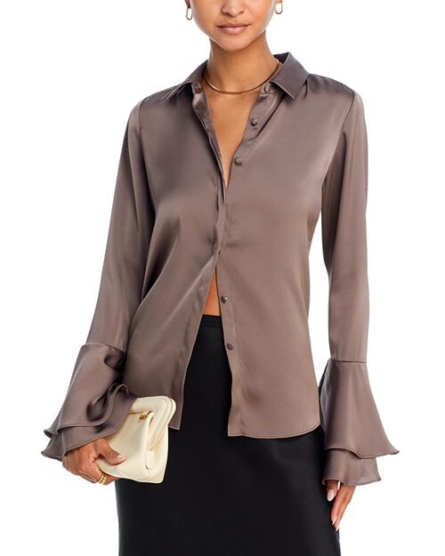 

Атласная блузка на пуговицах Selma Derek Lam 10 Crosby, цвет Gray