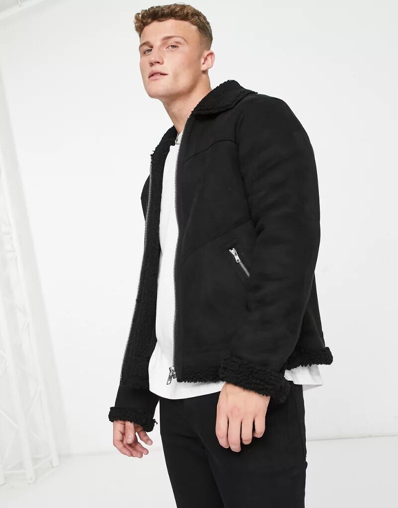 

Черная куртка на подкладке из искусственной овчины Barney's Originals Barneys Originals