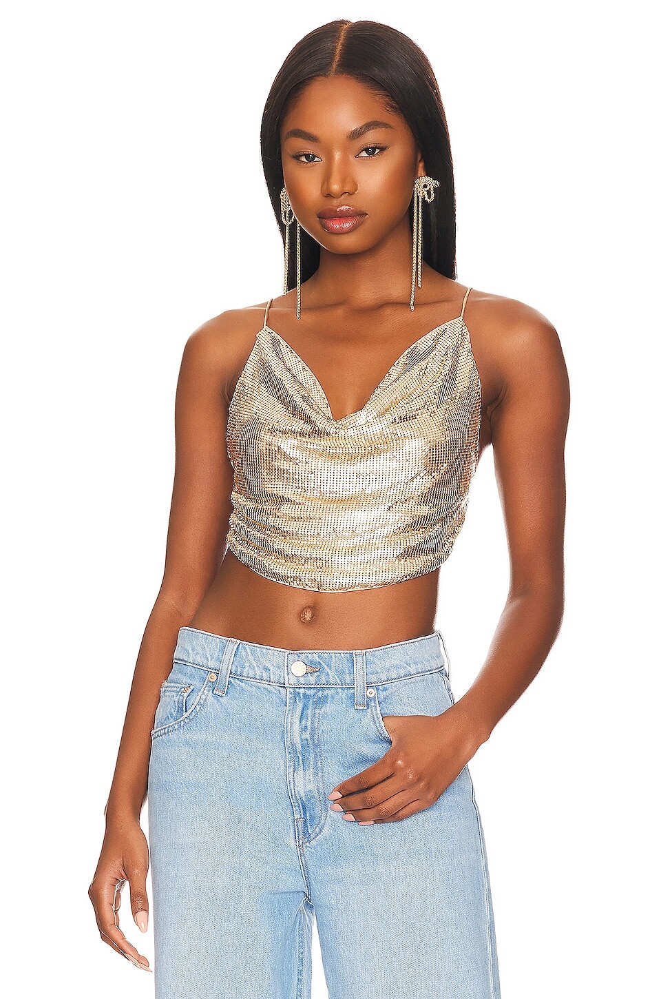 

Майка Alice + Olivia Sheena Chainmail Slip, цвет Pale Gold