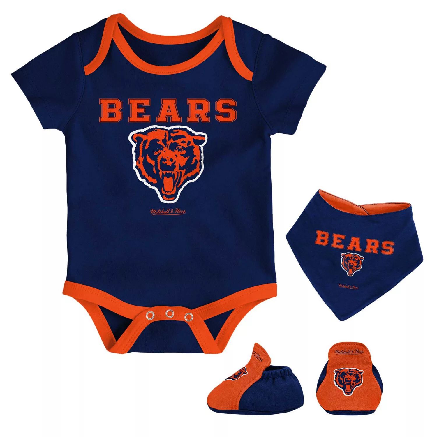 Для новорожденных и младенцев Mitchell & Ness Темно-синий/оранжевый комплект боди с нагрудником и пинетками Chicago Bears Throwback Unbranded