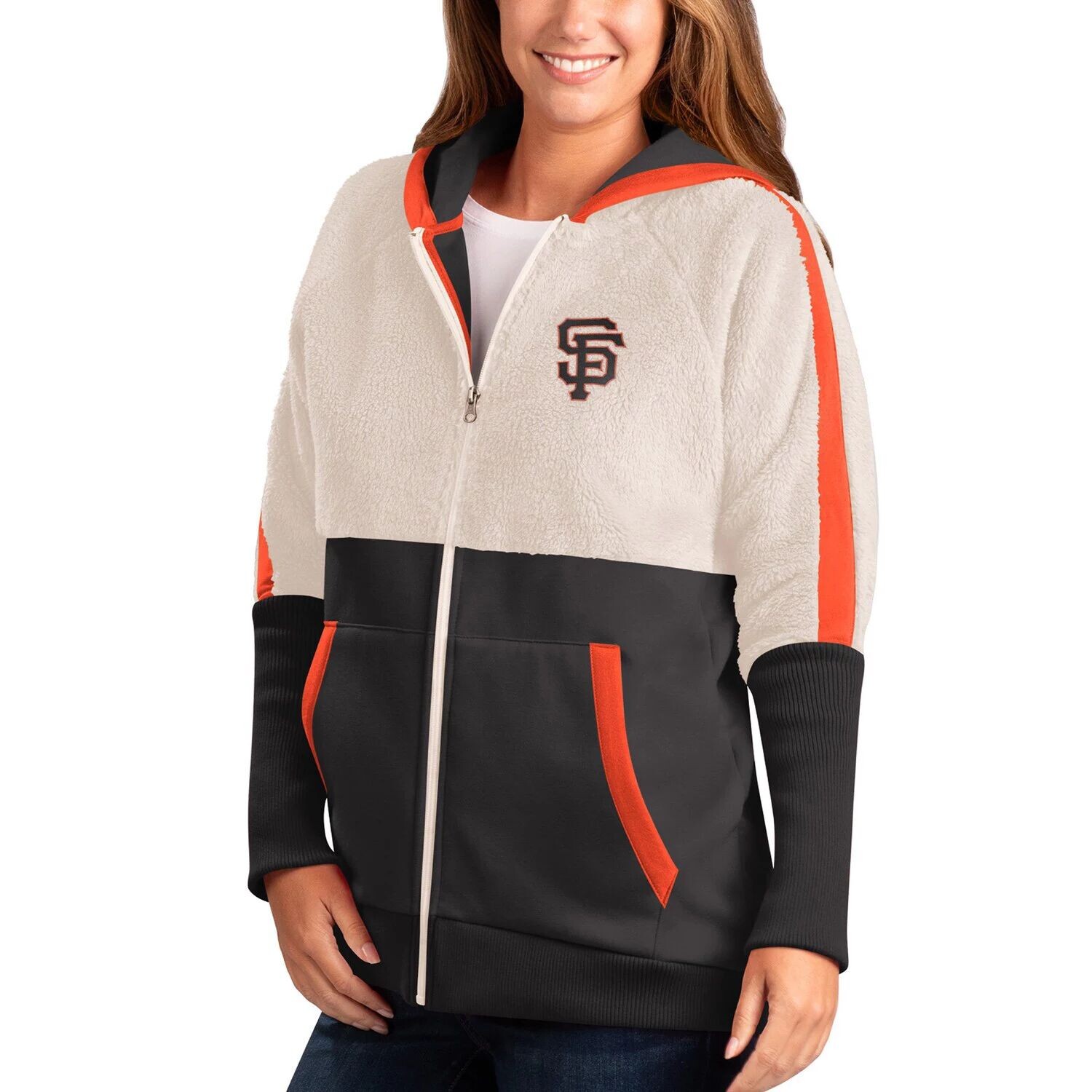 

Женская толстовка с молнией во всю длину реглан G-III 4Her от Carl Banks Oatmeal/Carcoal San Francisco Giants Shuffle It G-III