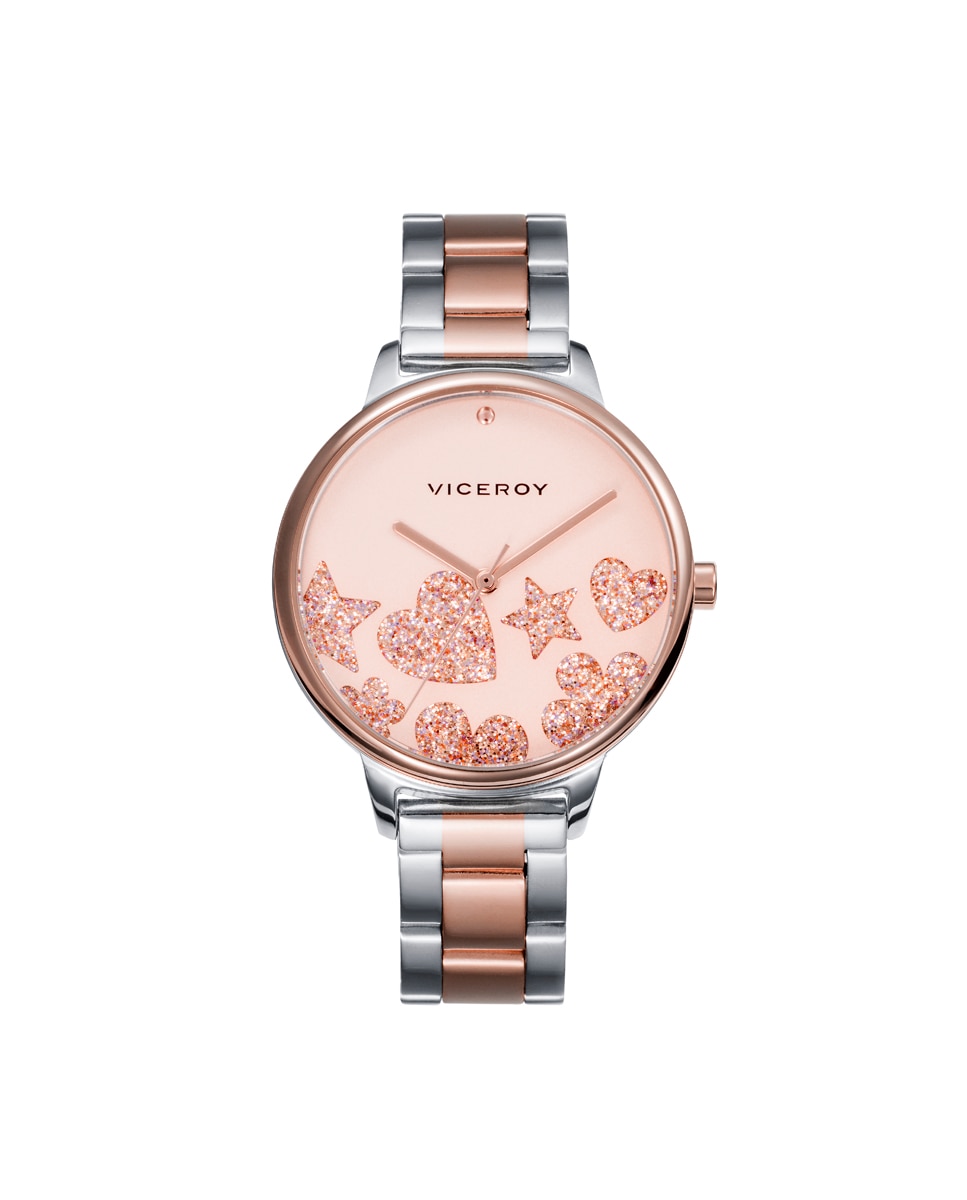 Женские часы Kiss 3 стальные стрелки с розовым IP Viceroy, розовый аналоговые женские часы s band с серым стальным браслетом iprg и розовым стальным браслетом iprg tous серый