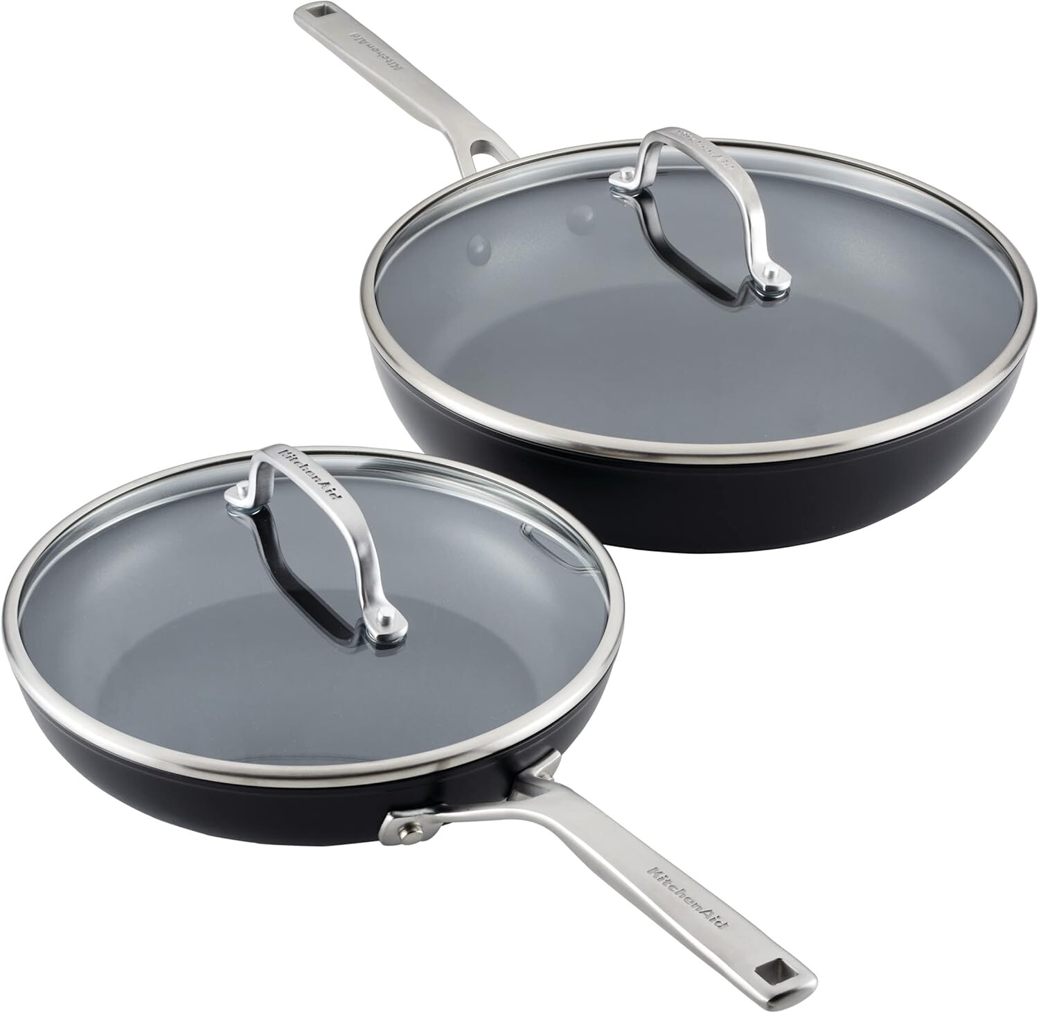 

Kitchen Aid Индукционные сковороды с твердым анодированным антипригарным покрытием, набор из 4 предметов — матовый черный KitchenAid, Matte Black