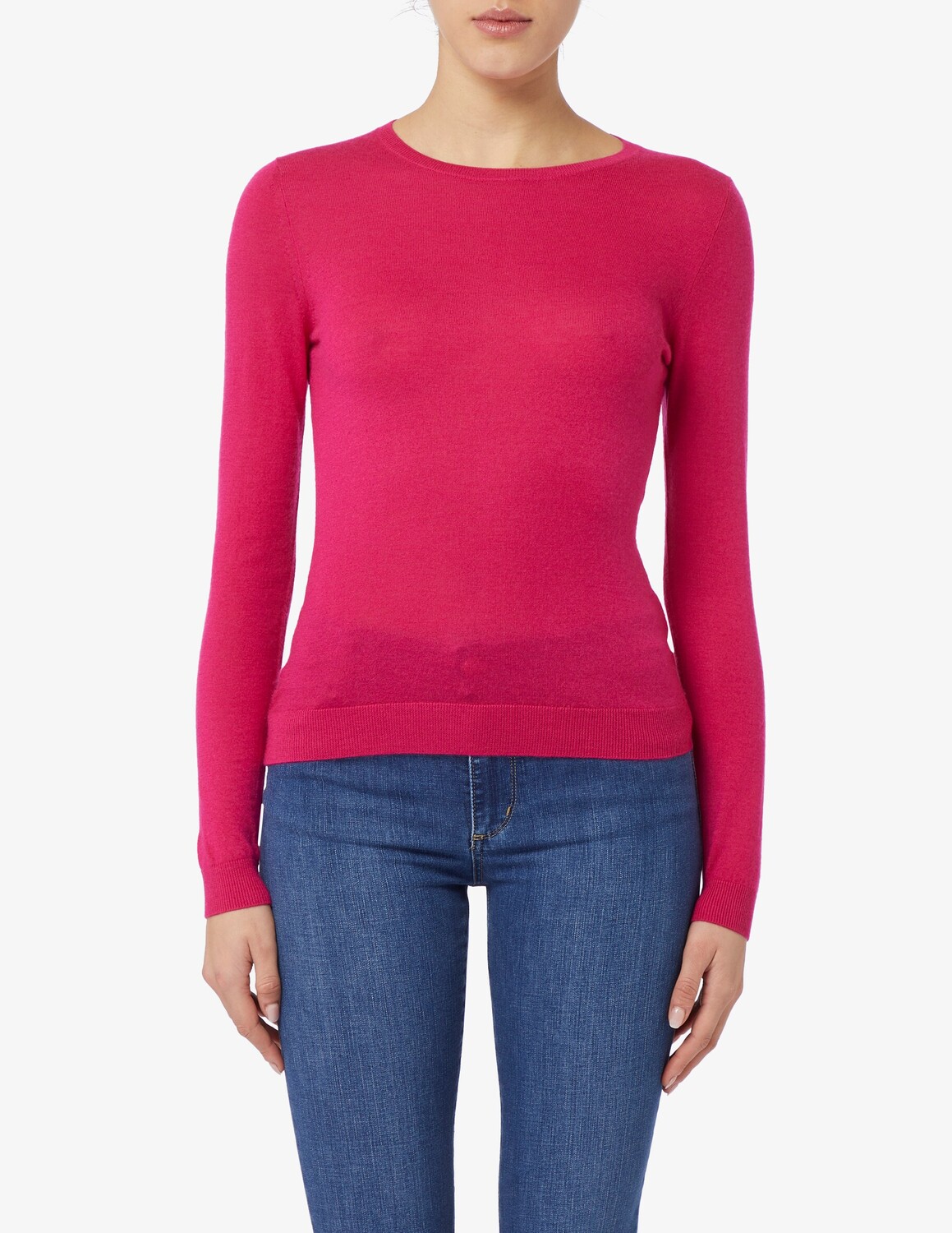 

Свитер в рубчик с круглым вырезом Pure Cashmere, фуксия, Розовый
