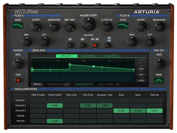 

Программное обеспечение подключаемого модуля фильтра Arturia M12-Filter