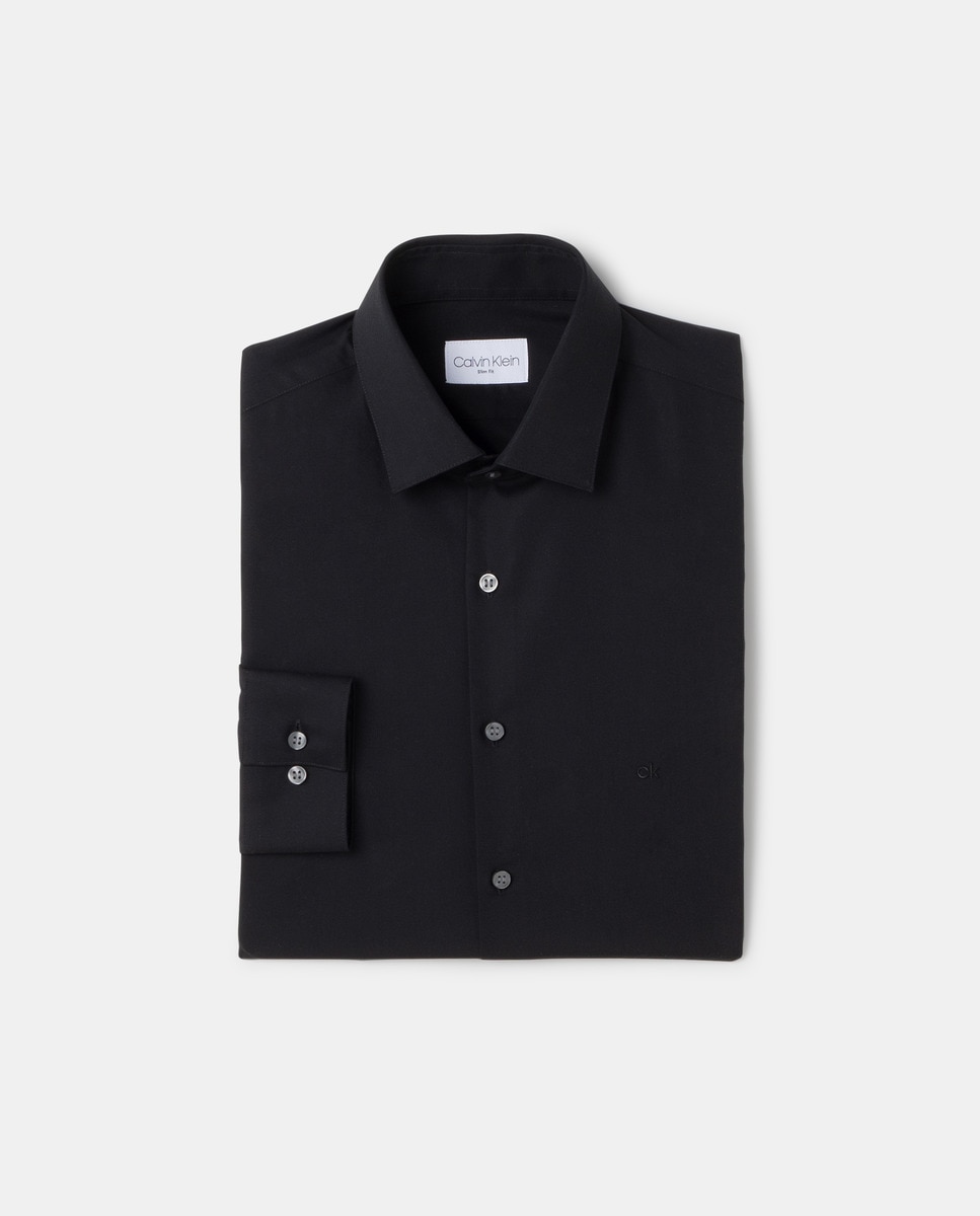 Мужская узкая рубашка из поплина черного цвета Calvin Klein, черный рубашка из поплина с длинными рукавами 44 fr 50 rus белый