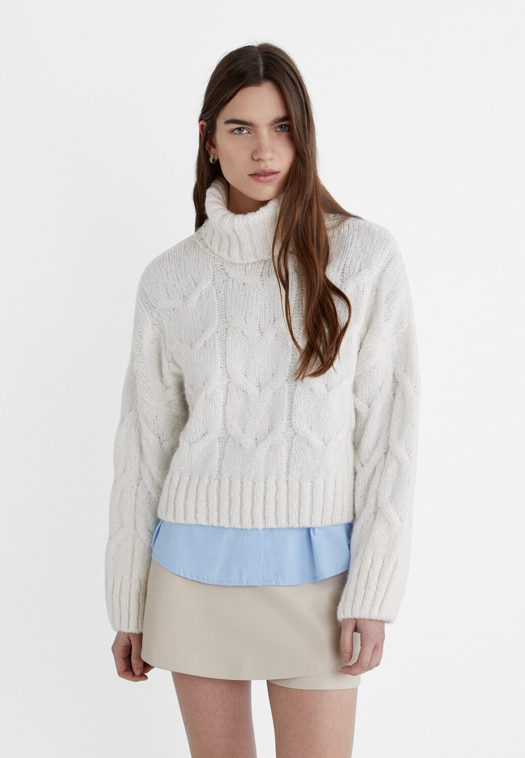 

Свитер косой вязки Stradivarius, ваниль