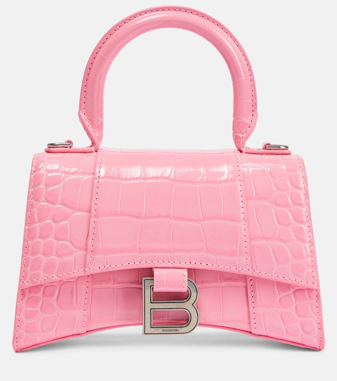 

Сумка-тоут Hourglass из кожи с эффектом крокодила Balenciaga, розовый