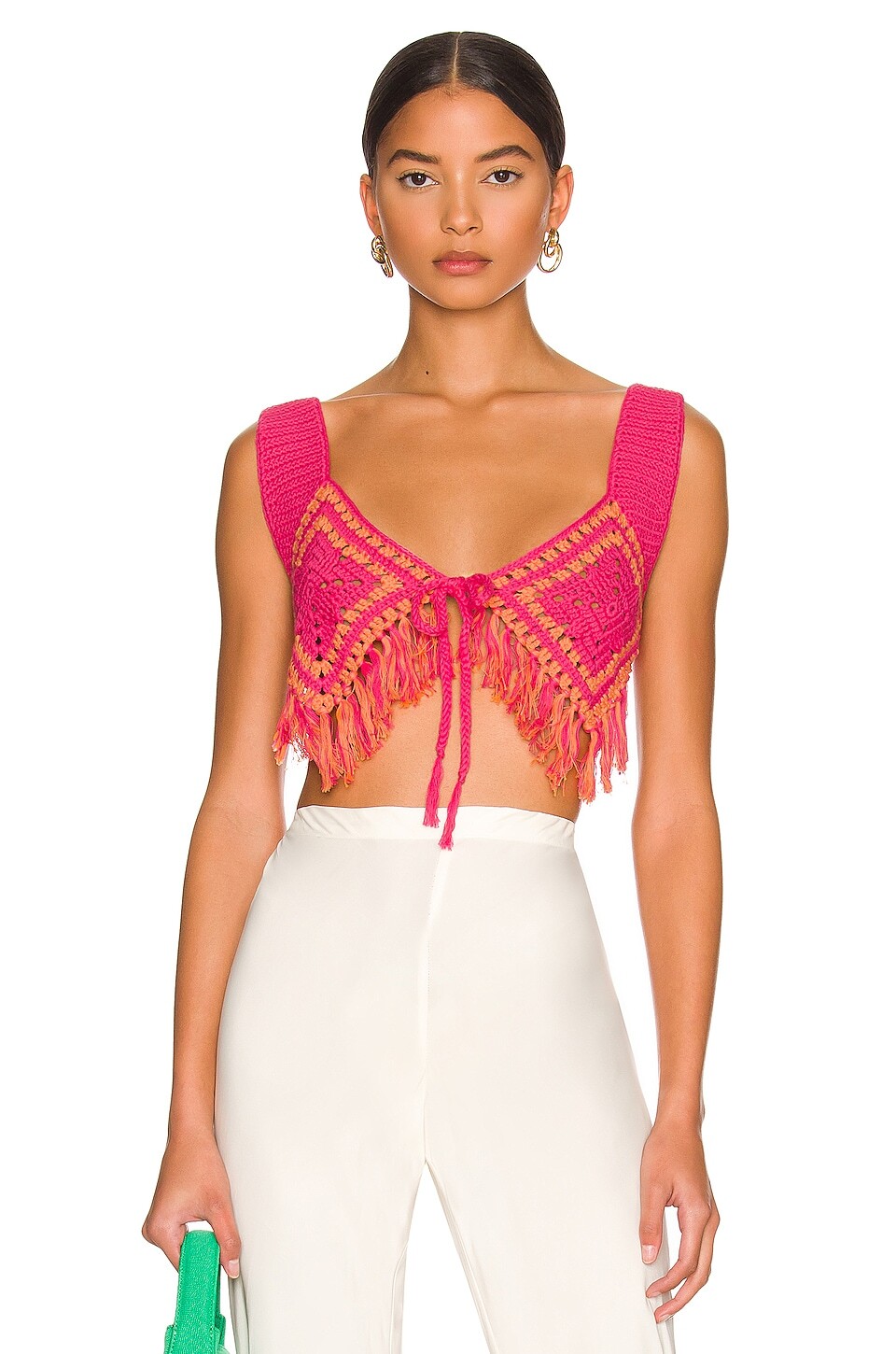 

Топ Camila Coelho Mira Hand Crochet Fringe, цвет Raspberry & Orange