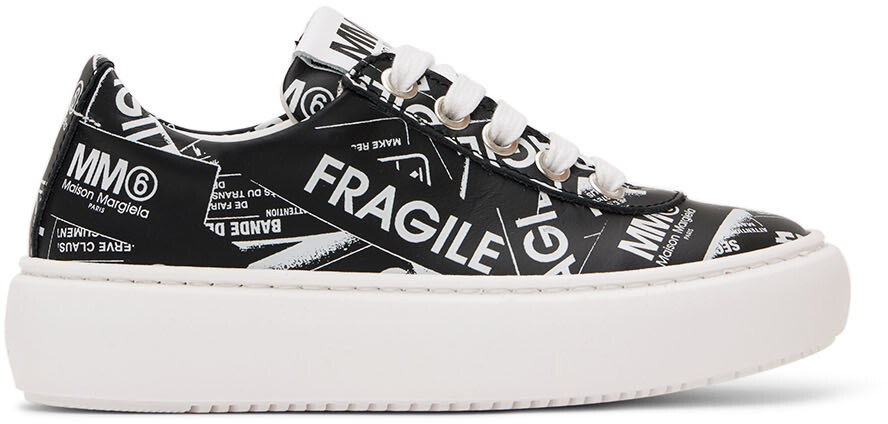 

Детские черные кроссовки с логотипом Fragile, белые MM6 Maison Margiela