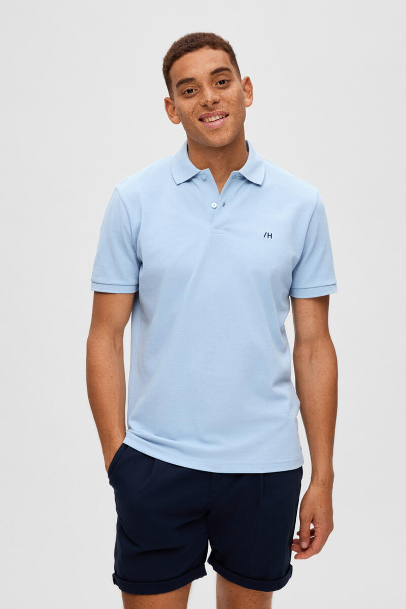 Рубашка-поло с короткими рукавами и вышитым логотипом. 100 % органический хлопок. Selected, синий