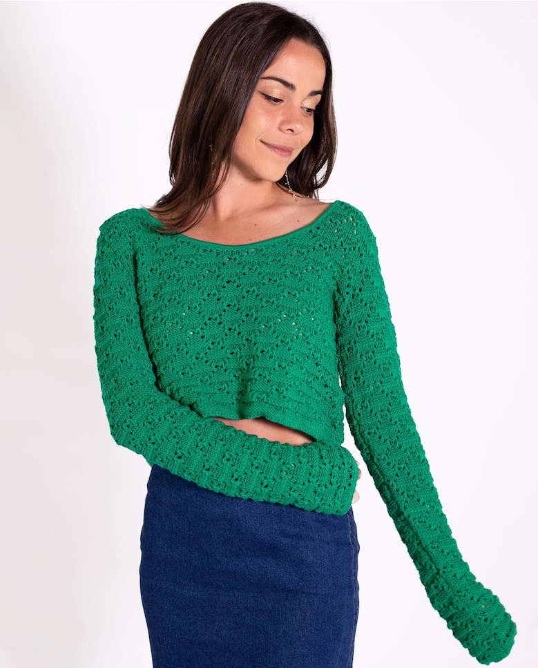 цена Короткий женский свитер крючком The-Are, зеленый