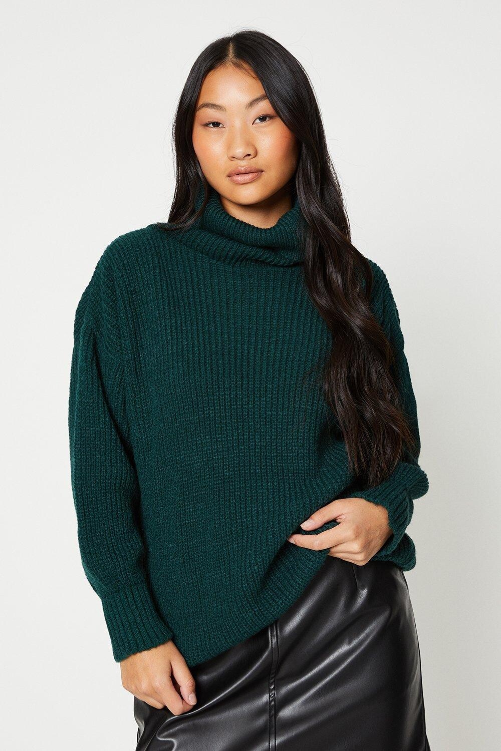 

Удлиненный массивный джемпер Petite с высоким воротником Dorothy Perkins, зеленый
