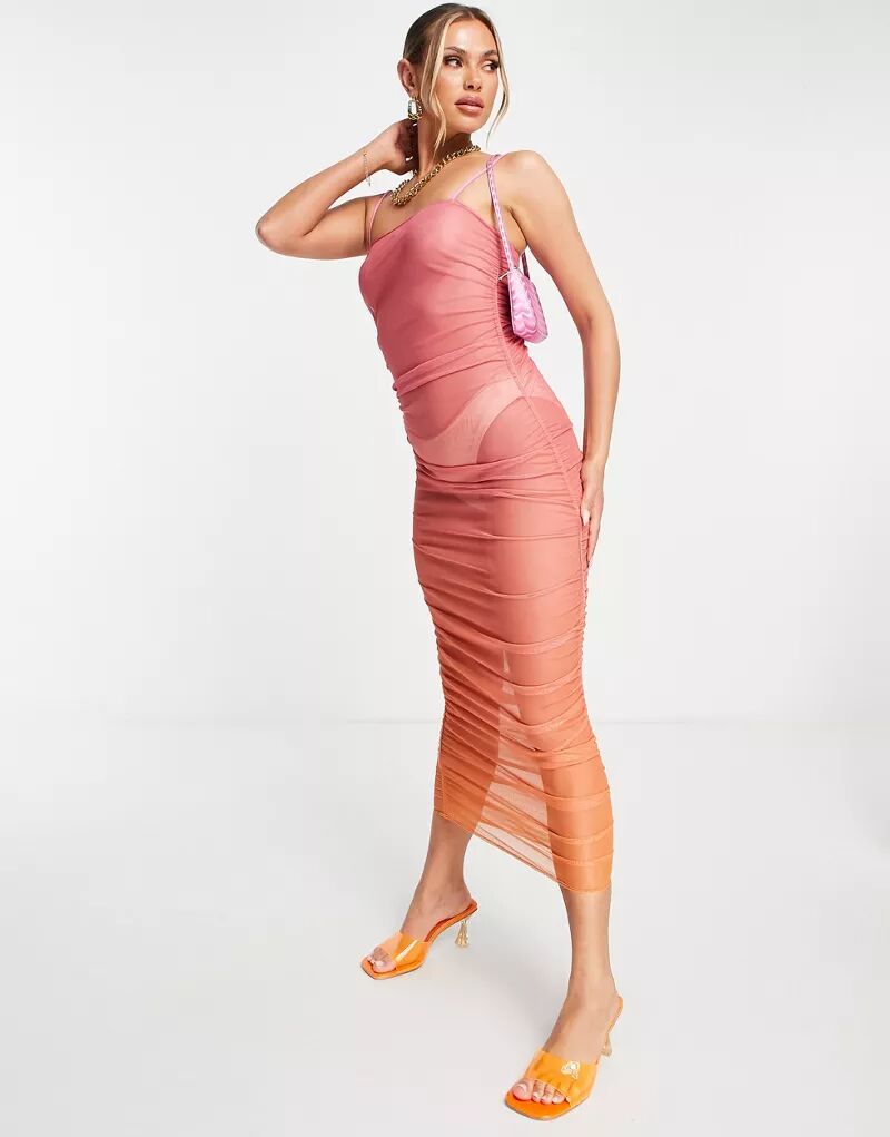 Платье миди с градиентной сеткой Missy Empire Missyempire розовое облегающее платье мини с бисером missy empire missyempire