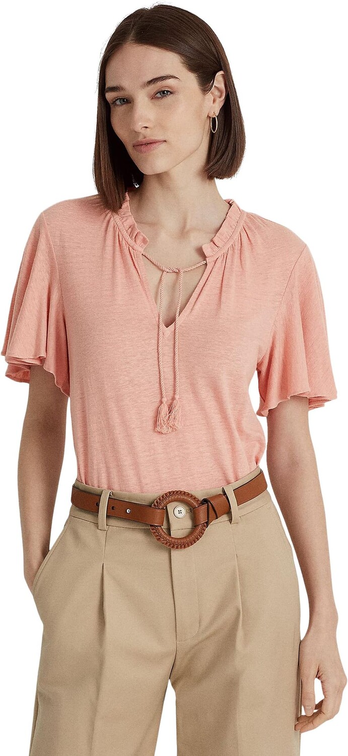 

Трикотажный топ с завязками на воротнике LAUREN Ralph Lauren, цвет Rose Tan