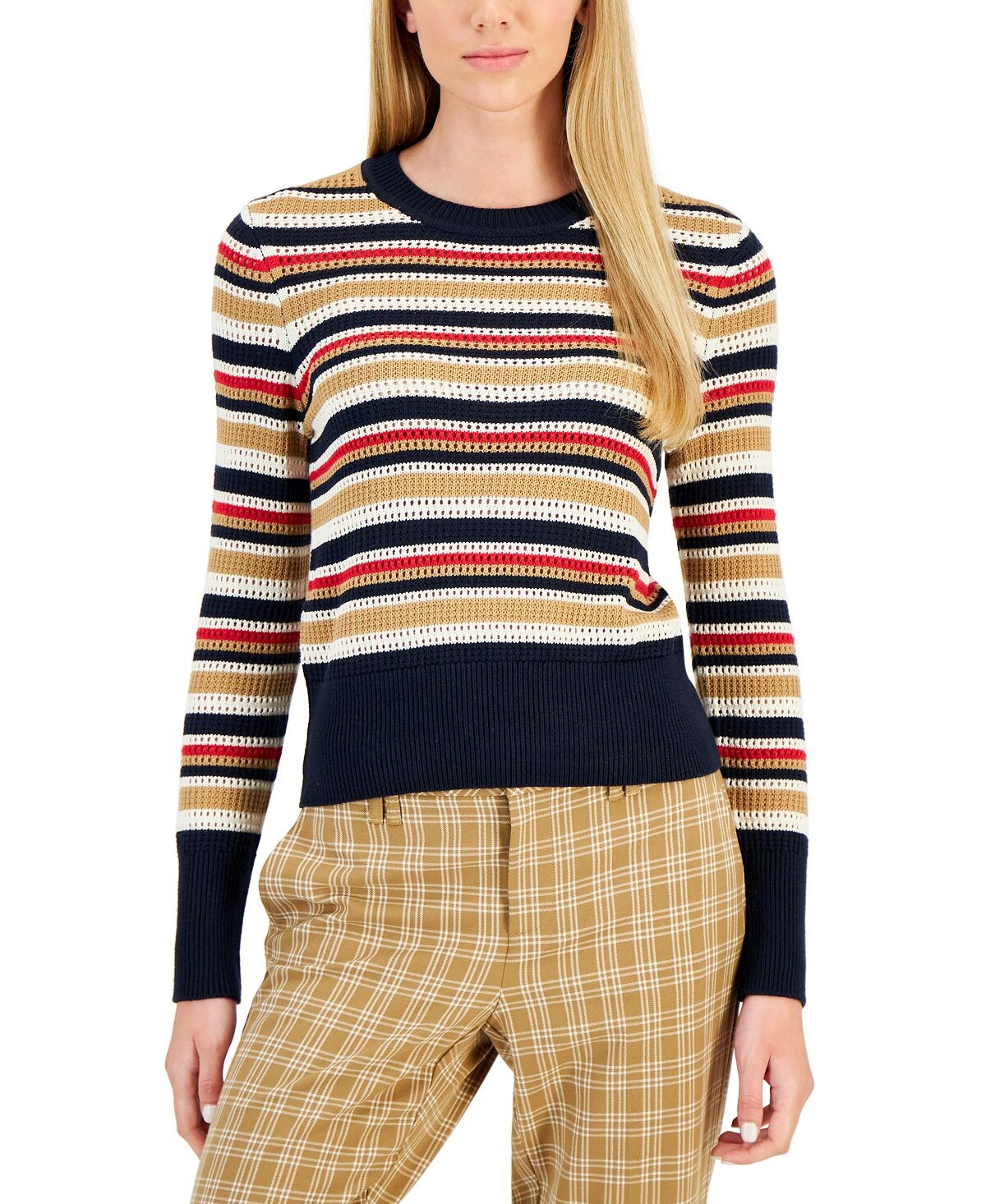 

Женский полосатый свитер с открытой строчкой и длинными рукавами Tommy Hilfiger