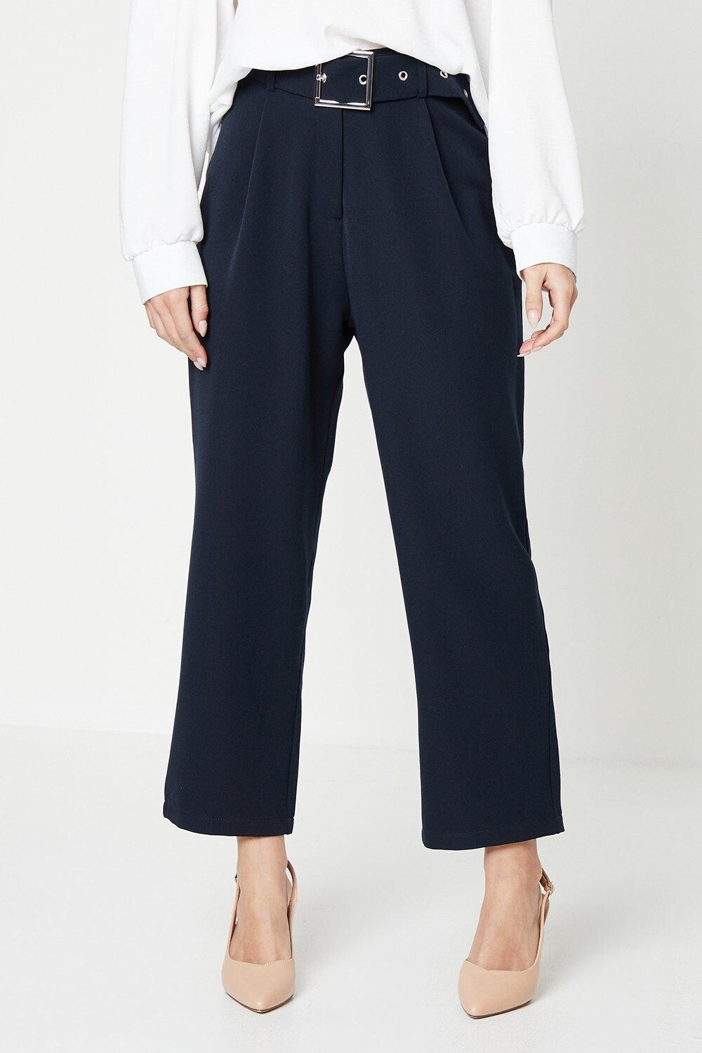 

Прямые брюки Petite с поясом Dorothy Perkins, темно-синий