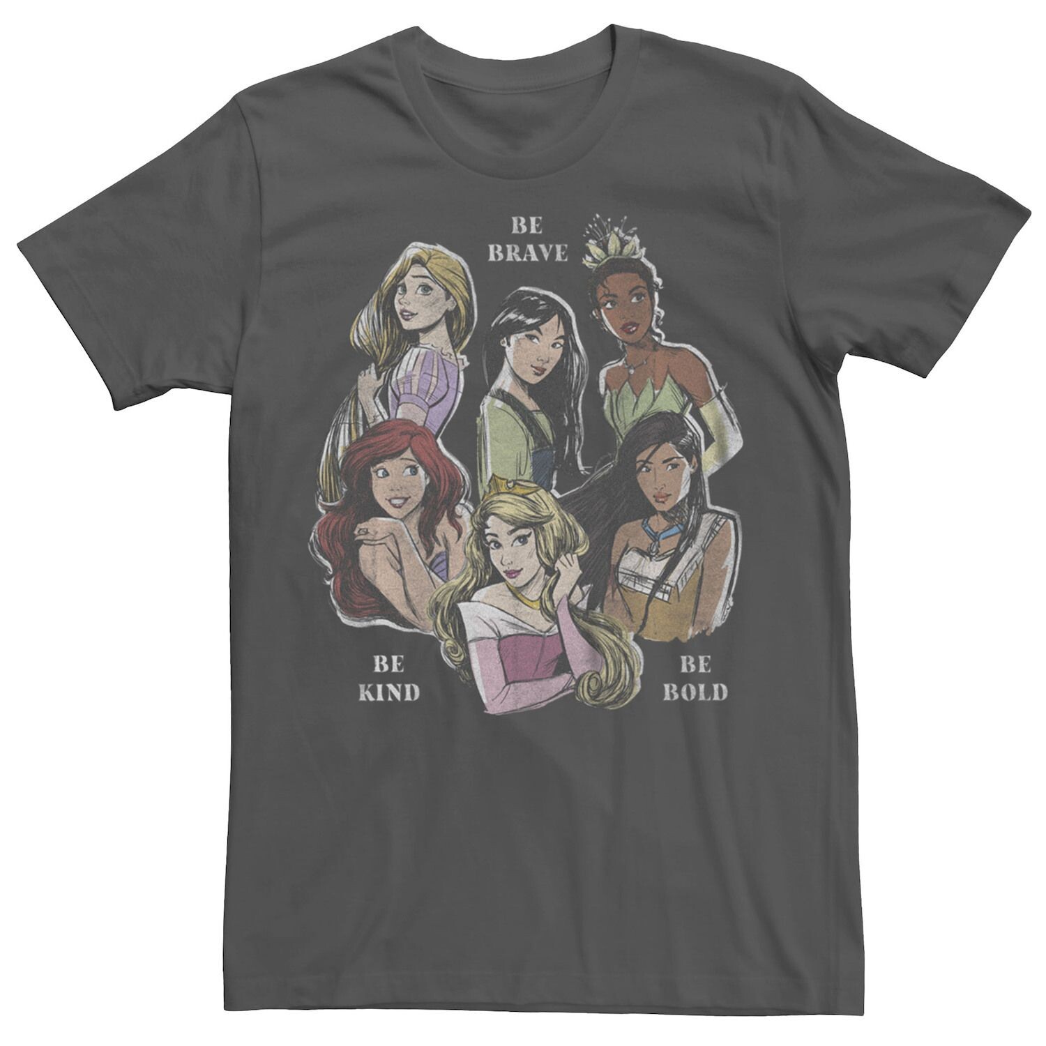 

Футболка бойфренда с групповым эскизом принцесс Диснея «Be Brave Be Kind Be Bold» Licensed Character