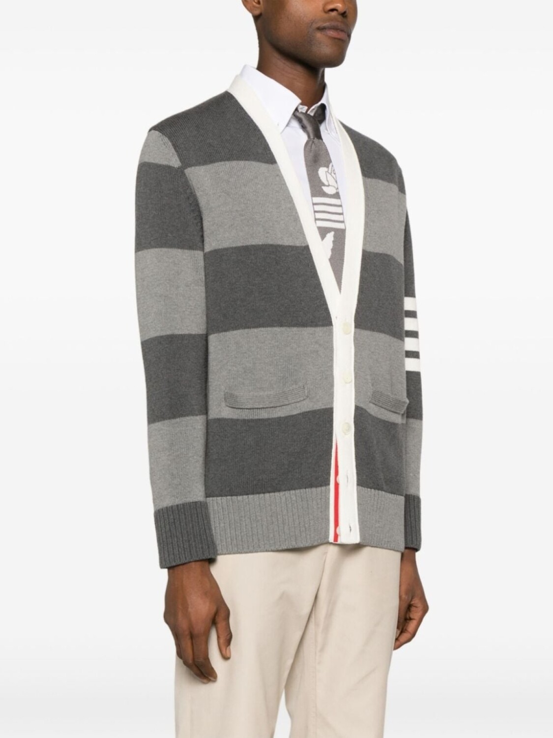 

Thom Browne кардиган вязки интарсия в полоску, серый