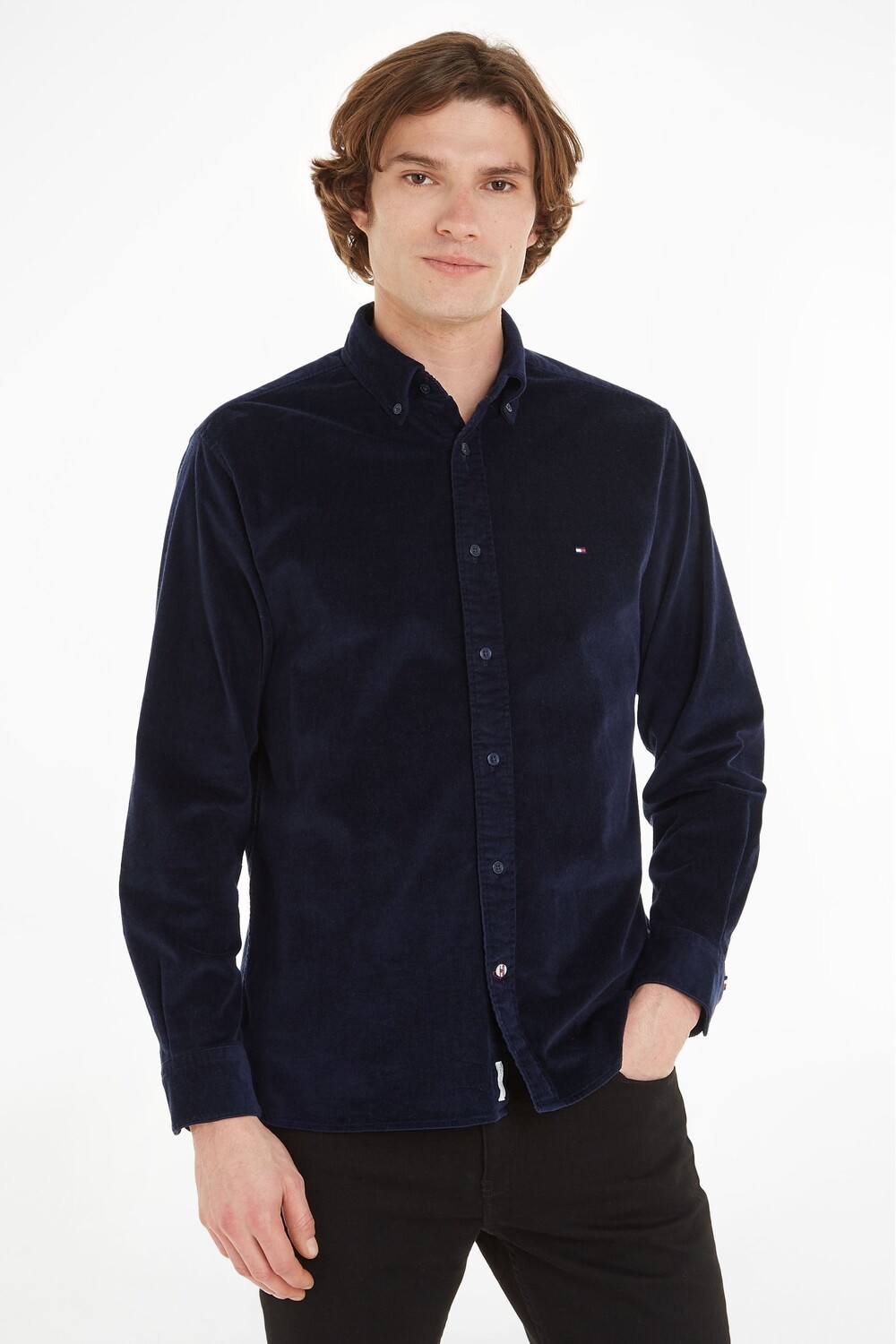 

Синяя вельветовая рубашка Flex Solid Tommy Hilfiger, синий