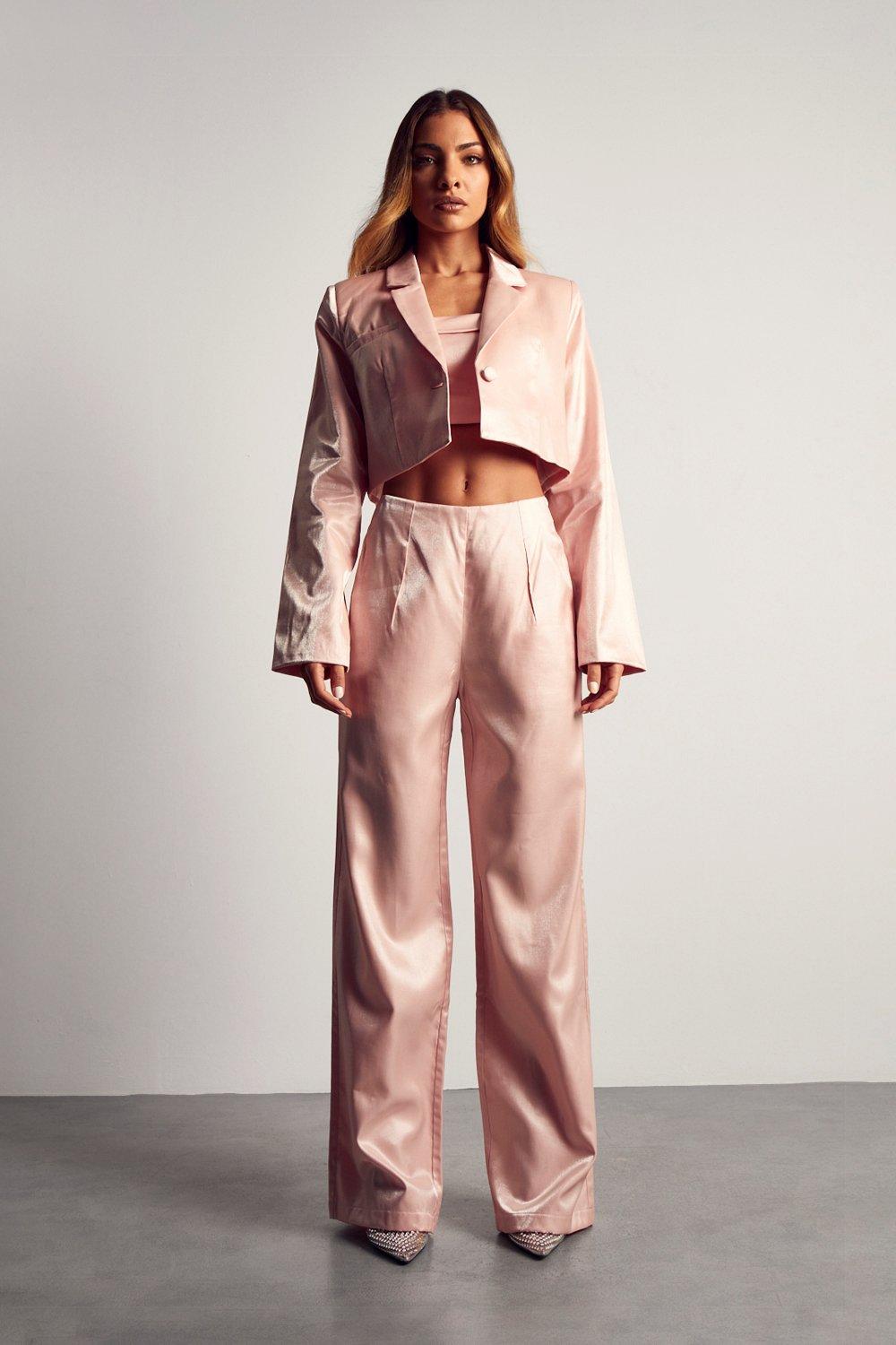 Блестящий укороченный пиджак свободного кроя MISSPAP, розовый цена и фото