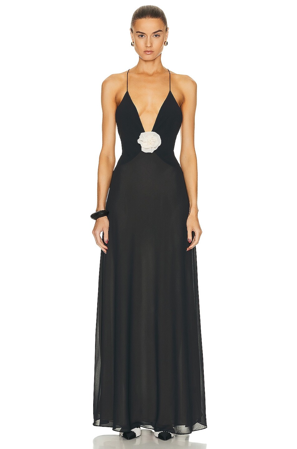 

Платье Helsa Sheer Deep V Long Slip, черный