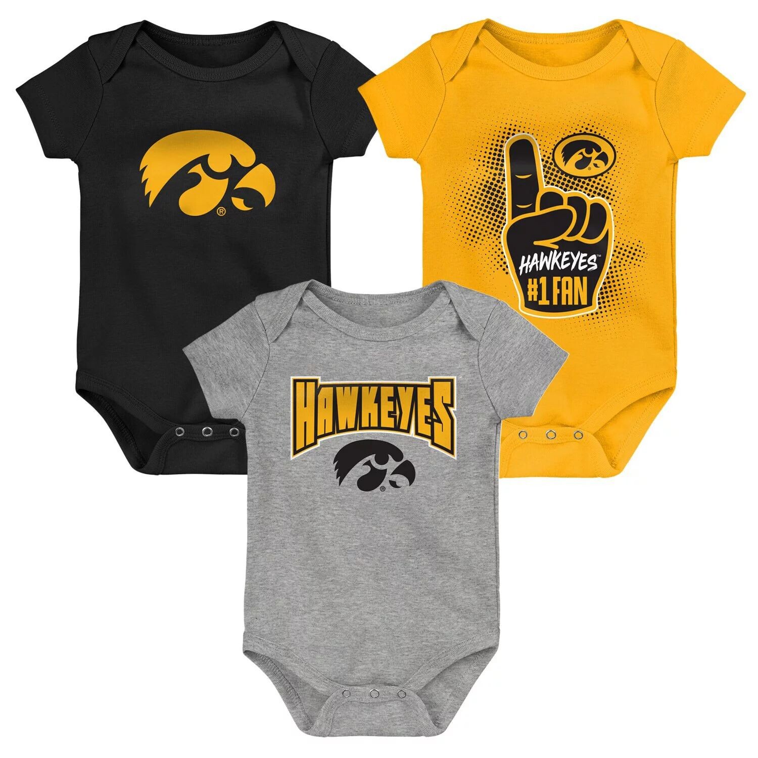 

Комплект из 3 боди Iowa Hawkeyes для младенцев черного/золотого/серого цвета с меланхолией Outerstuff