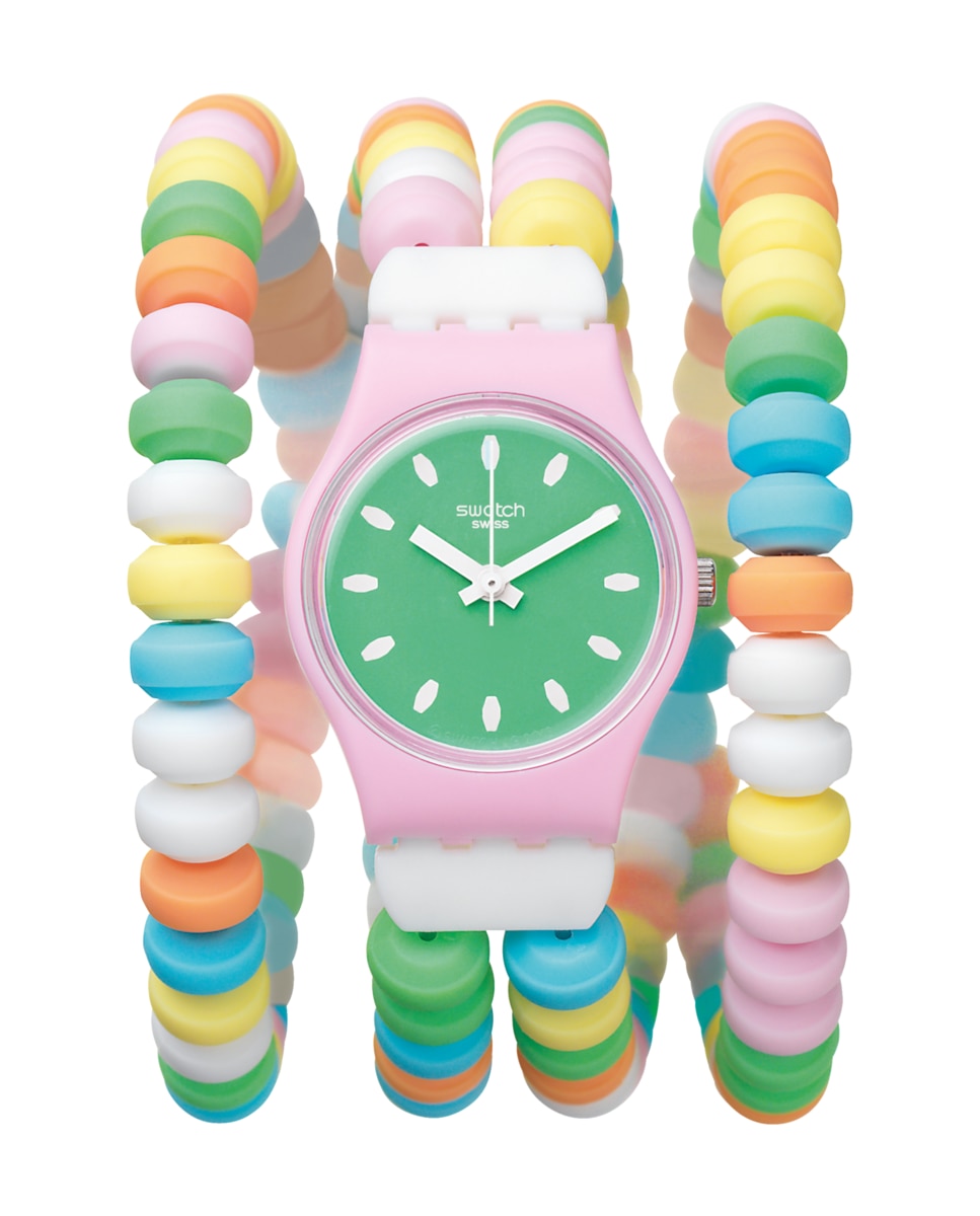 цена Часы Caramellissima S с розовым пластиковым ремешком Swatch, розовый