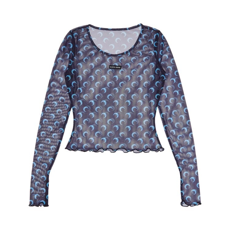 

Топ Marine Serre Moon Printed Mesh Second Skin Cropped Top, темно-синий