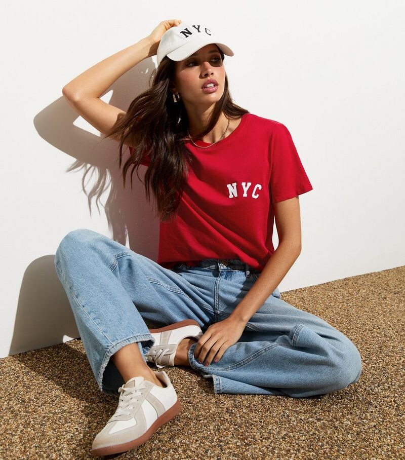 

Красная хлопковая футболка с принтом NYC New Look, красный