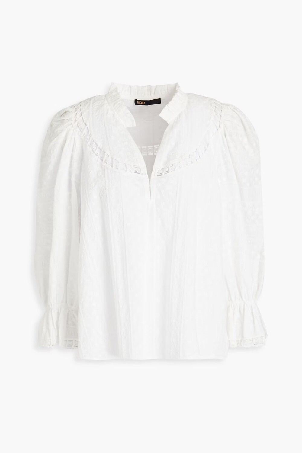 

Хлопковая блузка с кружевной отделкой и вышивкой Maje, цвет Off-white