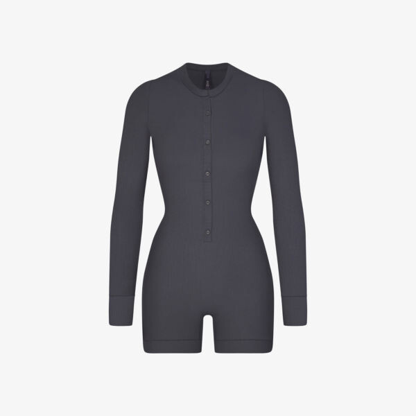 

Комбинезон Henley из эластичной ткани на пуговицах с длинными рукавами Skims, графит