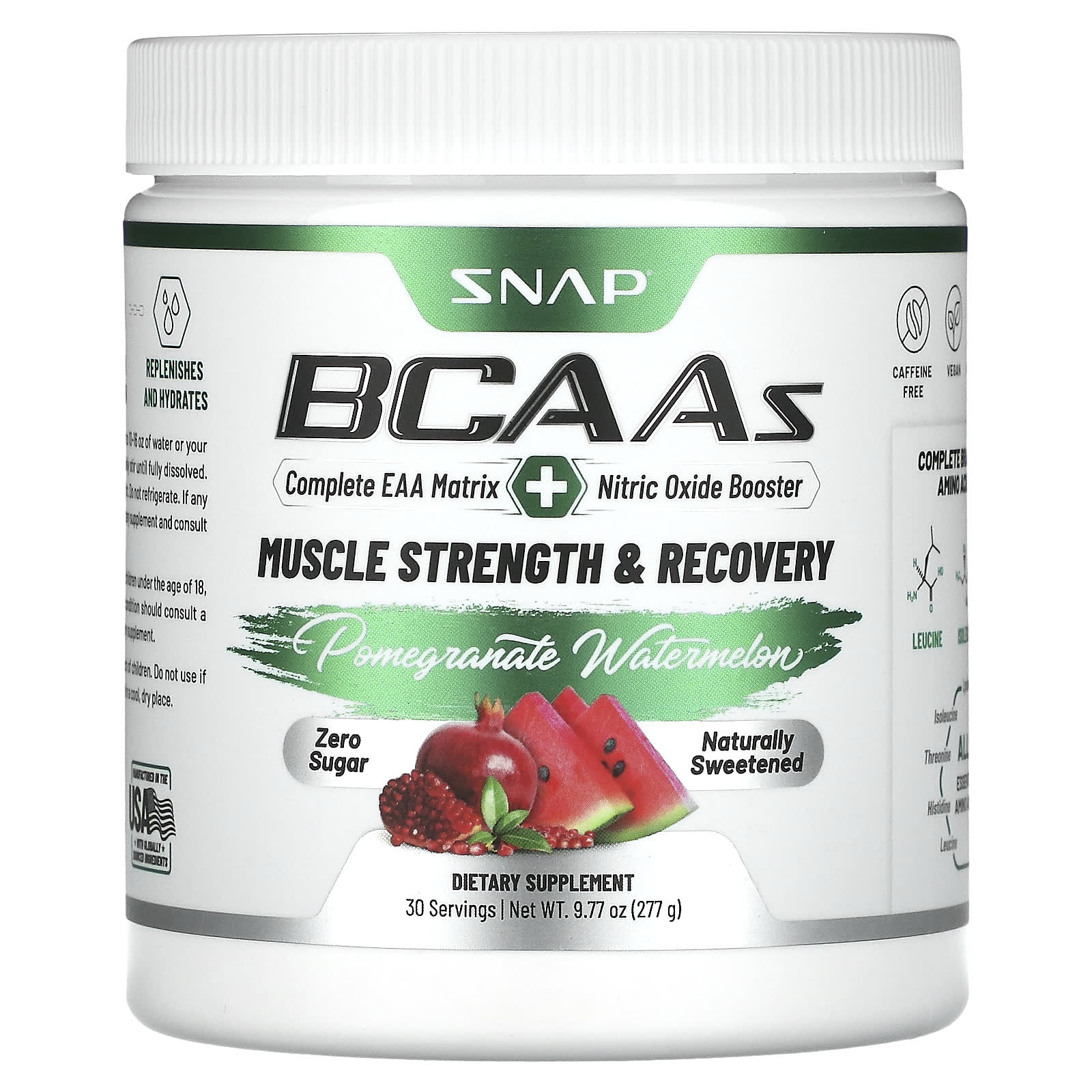 

BCAA, со вкусом граната и арбуза, 277 г (9,77 унции), Snap Supplements