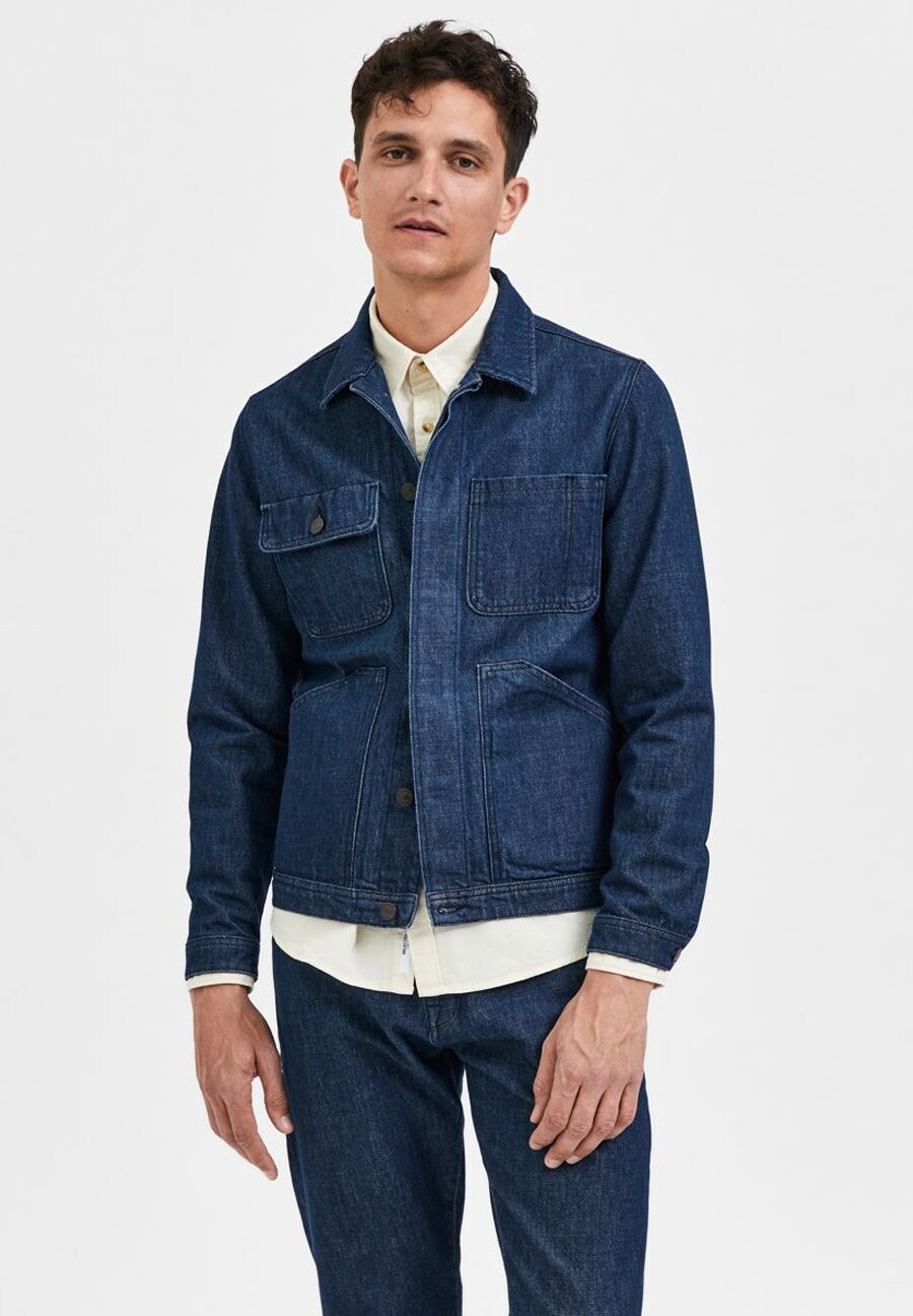 

Джинсовая куртка Selected Homme SLHWILL 25601 RINSE LCA JACKET W, цвет dark blue denim