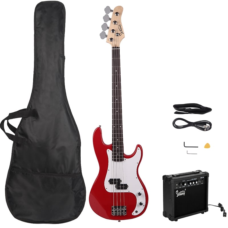 Басс гитара Glarry Red GP Electric Bass Guitar+ 20W Amplifier фото