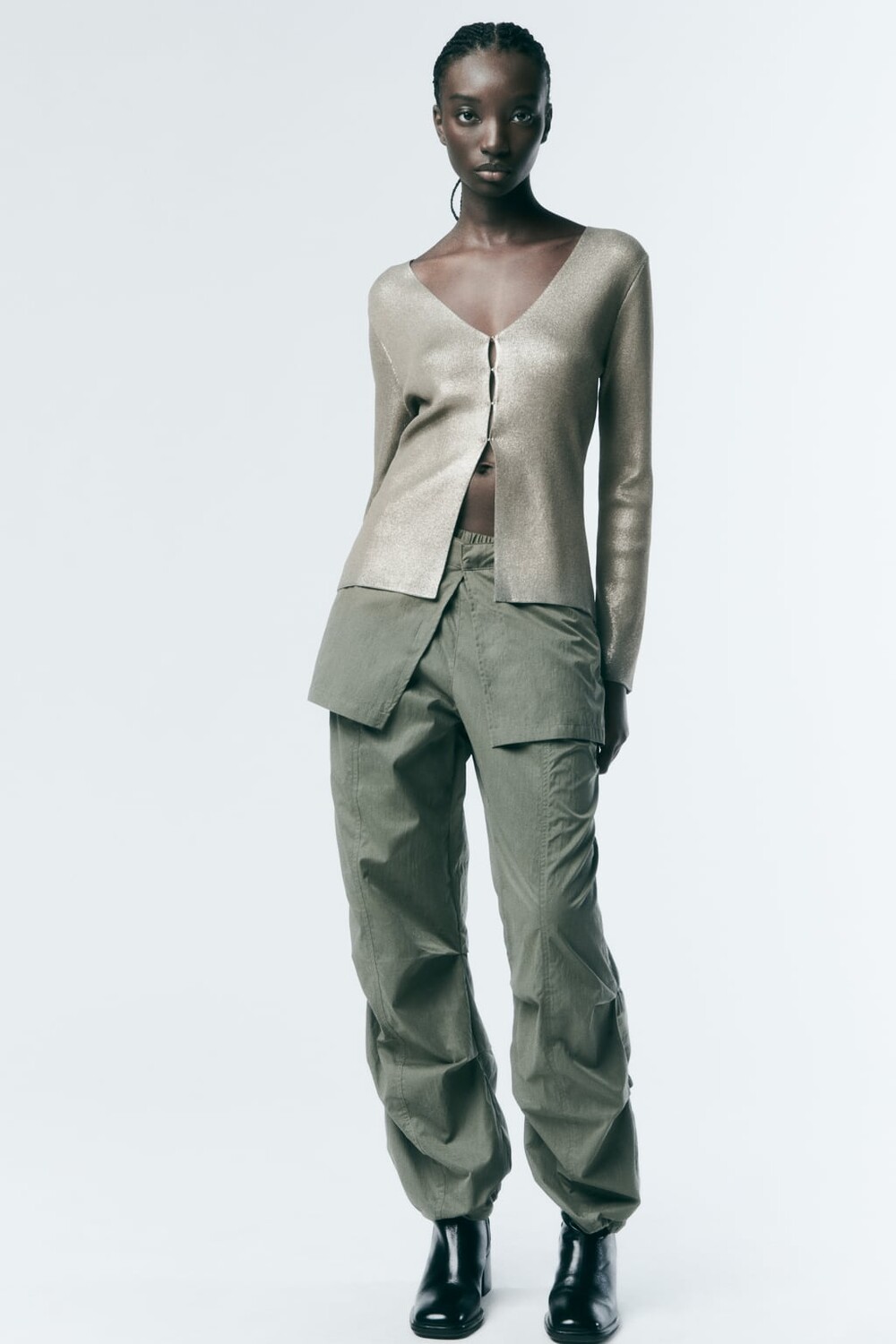 

Кардиган вязки из фольги ZARA, серебряный, Серый