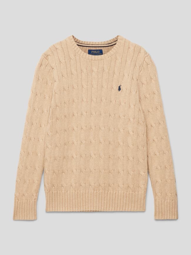 

Пуловер косой вязки с вышитым логотипом Polo Ralph Lauren, коричневый