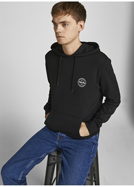 

Черная мужская толстовка с воротником с капюшоном Jack & Jones, Черный