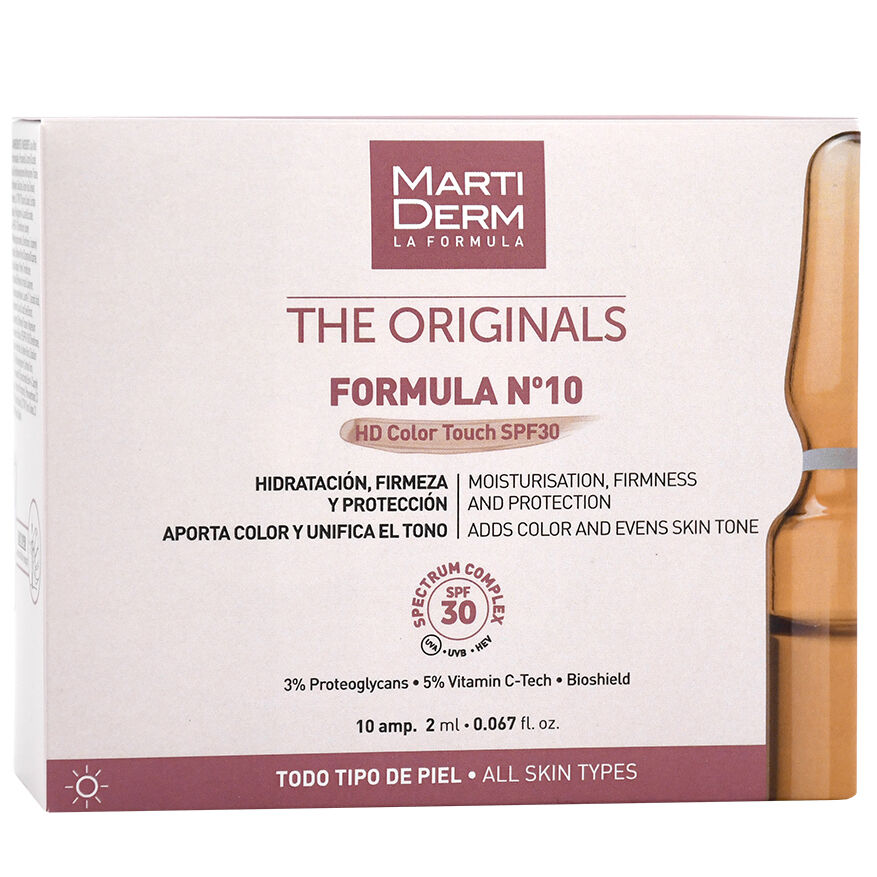 Увлажняющая и укрепляющая сыворотка для лица в ампулах Martiderm The Originals Formula N10 Hd Color Touch Spf30, 10х2 мл
